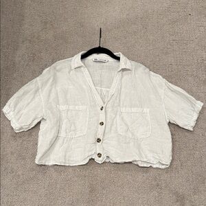 Zara Cream Linen Cropped Shirt